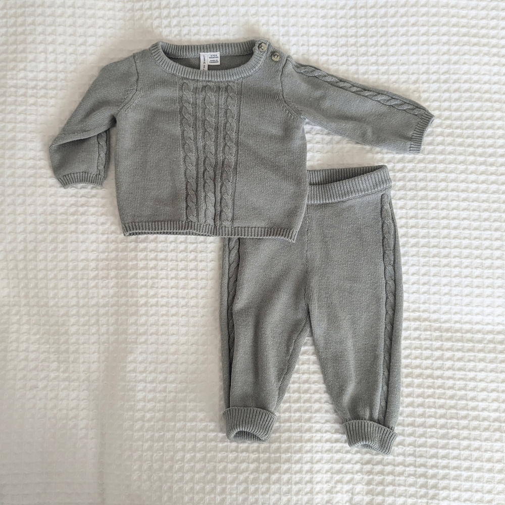 Janie and Jack Sage Green Cable Knit Outfit Set